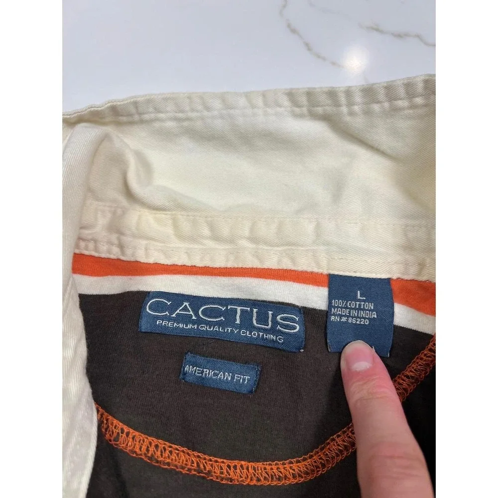 Cactus Rugby Shirt Mens Large Orange Brown Striped Elbow Patch American Fit